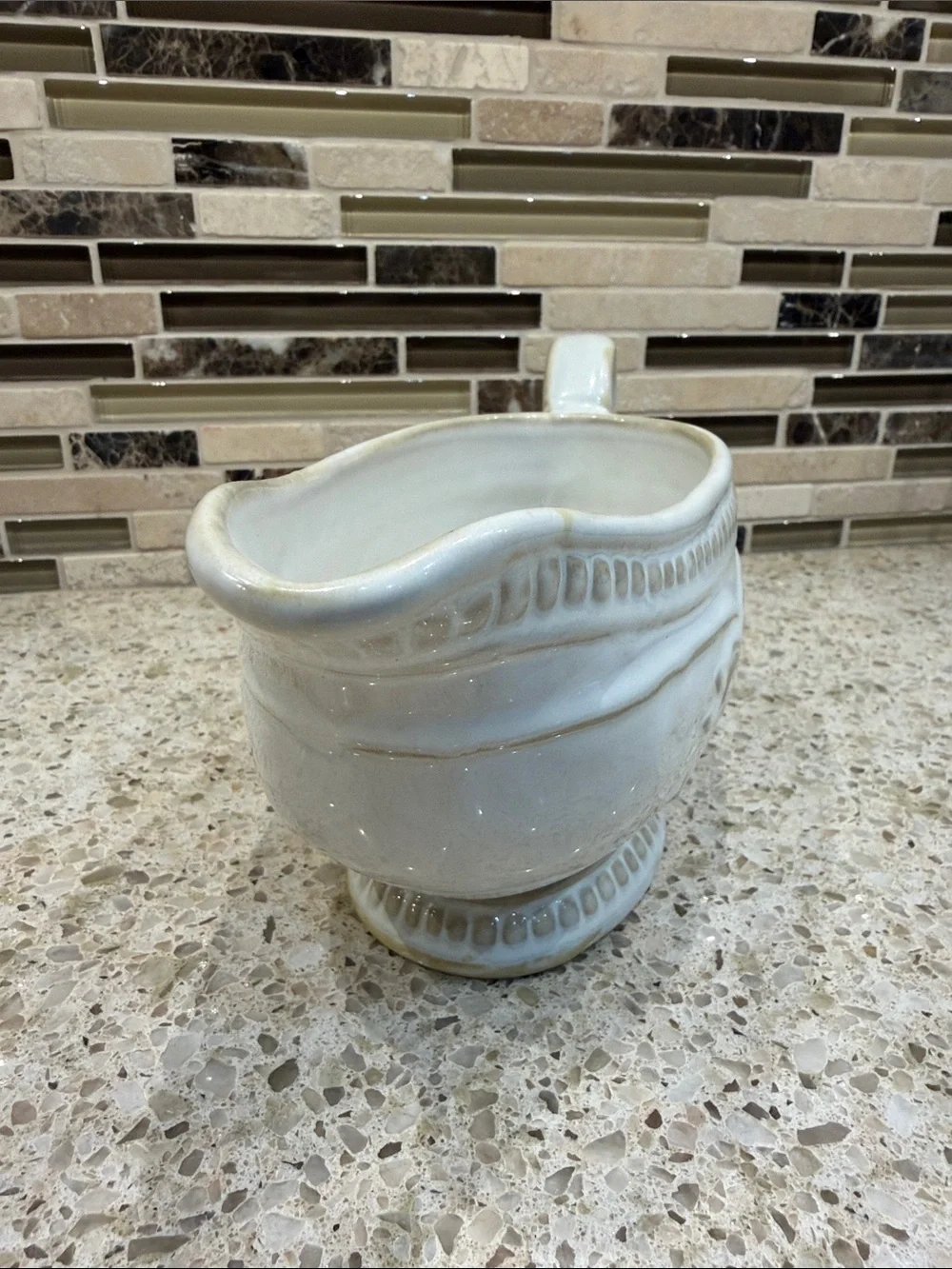 Pottery Barn white and cream gravy boat